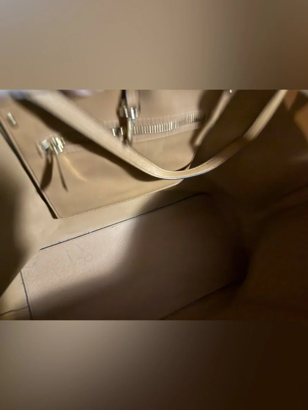 Michael Kors Camel Saffiano Leather Tote with Gold Hardware - Picture 5 of 6